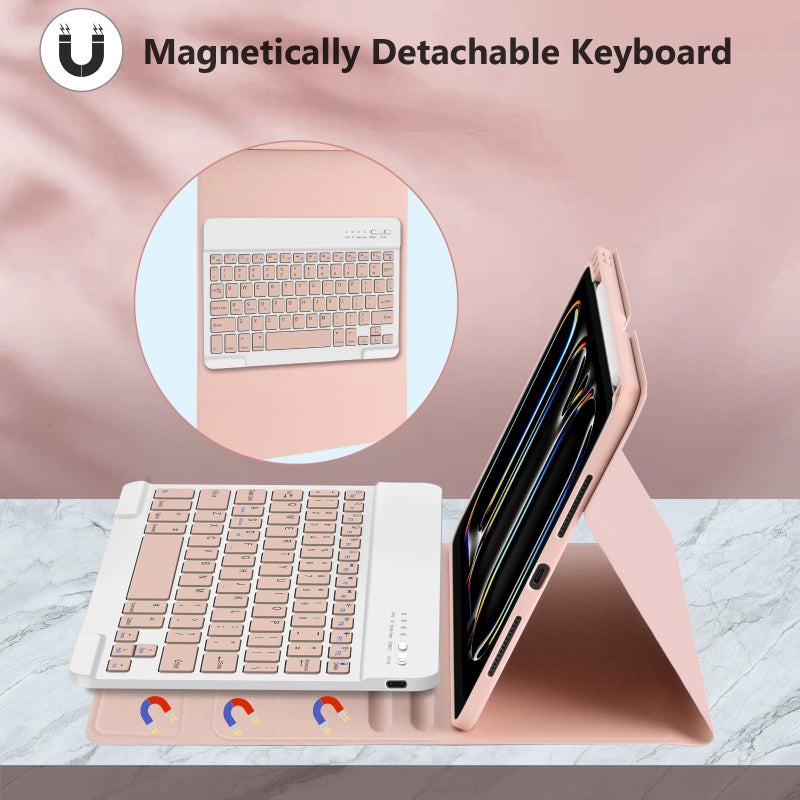 KBCASE Keyboard Case for iPad Pro 11 inch (M5/M4) 2025/2024, Detachable Bluetooth Keyboard Case for iPad Pro 11 inch M5 M4, with Pencil Holder (Pink) - Image 3