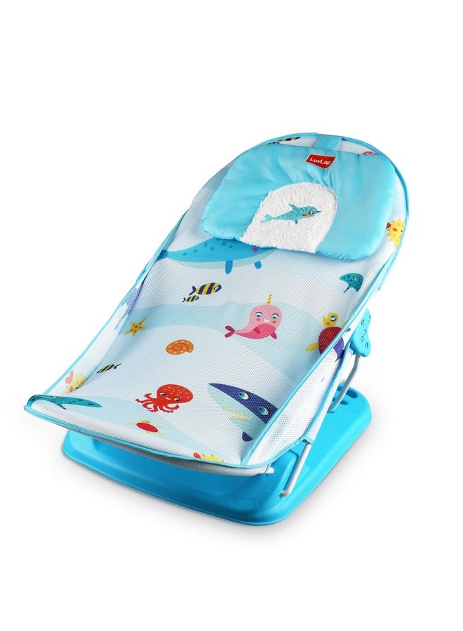 LuvLap Aqua Tales Baby Bather for Baby 0-12 Months, New Born Baby Bath Chair, 3 Position Adjustable, Washable Soft Mesh, Large Seat (Multicolor) - Image 1