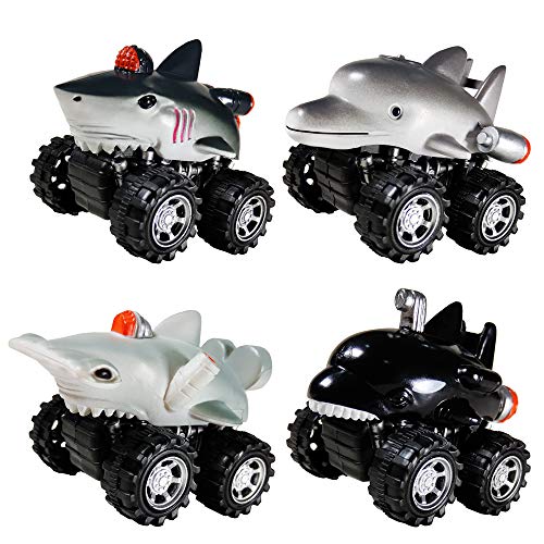 DINOBROS Shark Toys Pull Back Cars for Boys and Toddlers 4 Pack Ocean Sea Animal Truck Toy Dolphin Hammerhead Shark Killer Whale Playset Gift for 3 Years Old and Up - Image 1