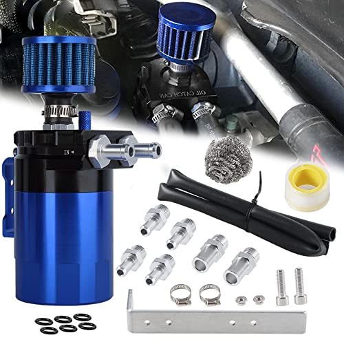 YESHMA Universal Oil Catch Can Breather Tank Baffled Filter With 3/8" Fuel Line,Aluminum,300ml(Black+Blue) - Image 1