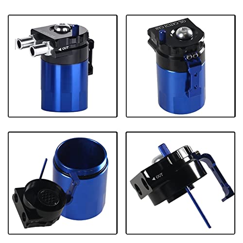 YESHMA Universal Oil Catch Can Breather Tank Baffled Filter With 3/8" Fuel Line,Aluminum,300ml(Black+Blue) - Image 3