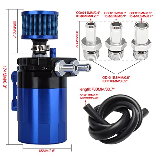 YESHMA Universal Oil Catch Can Breather Tank Baffled Filter With 3/8" Fuel Line,Aluminum,300ml(Black+Blue) - Image 2