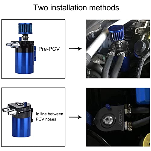 YESHMA Universal Oil Catch Can Breather Tank Baffled Filter With 3/8" Fuel Line,Aluminum,300ml(Black+Blue) - Image 5