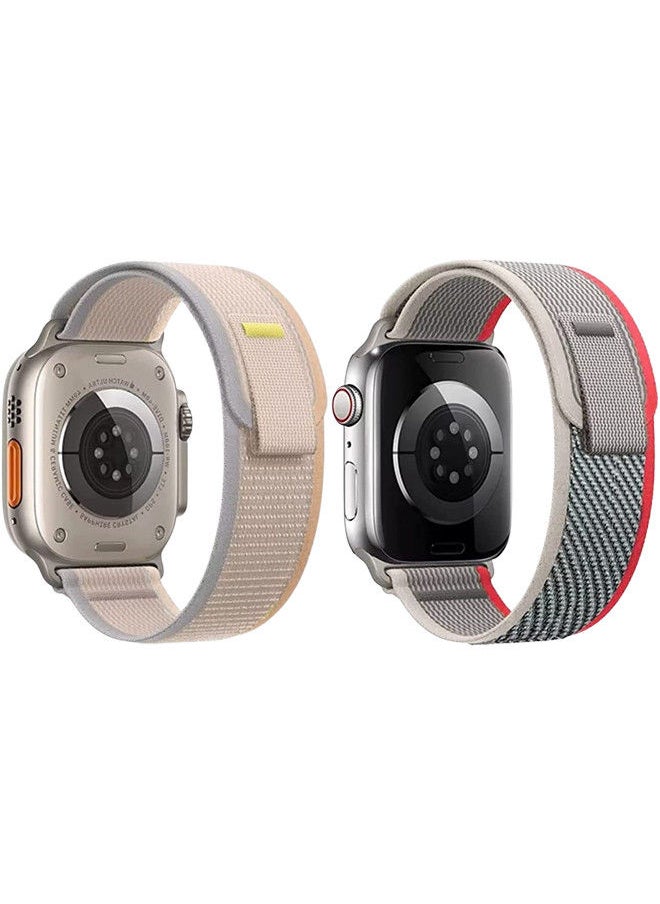 YOMNA - (Pack of 2)YOMNA Trail Loop Compatible with Apple Watch Band 49/45/44/42mm, Nylon Weave Sport Loop Men Women Adjustable Pull Tab Strap for Apple Watch Ultra iWatch All Series-(Red/Beige) - Image 1