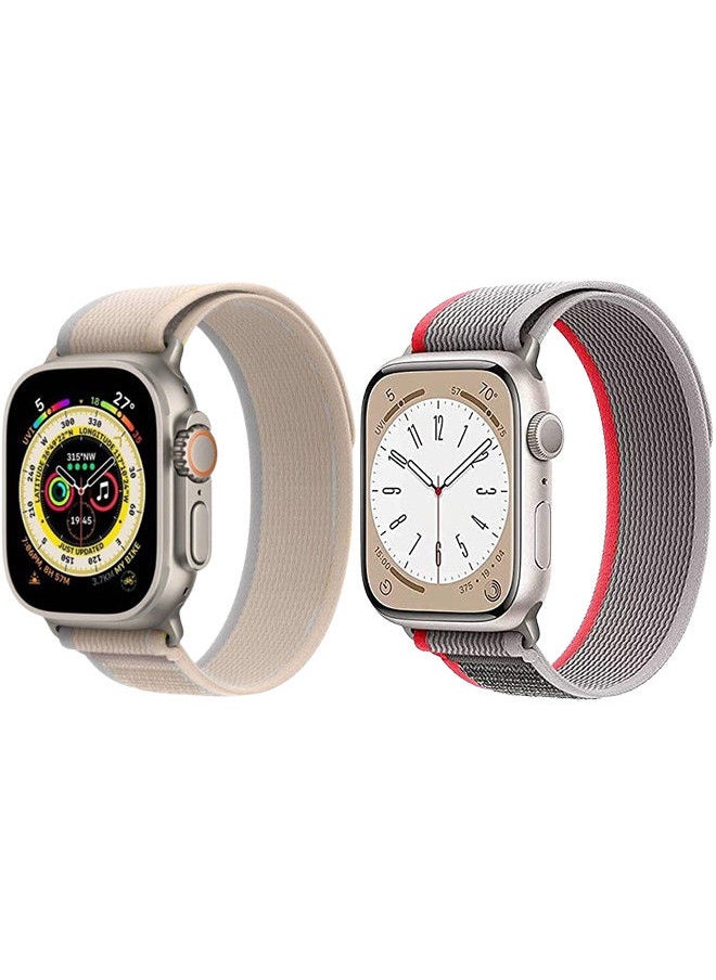 YOMNA - (Pack of 2)YOMNA Trail Loop Compatible with Apple Watch Band 49/45/44/42mm, Nylon Weave Sport Loop Men Women Adjustable Pull Tab Strap for Apple Watch Ultra iWatch All Series-(Red/Beige) - Image 1