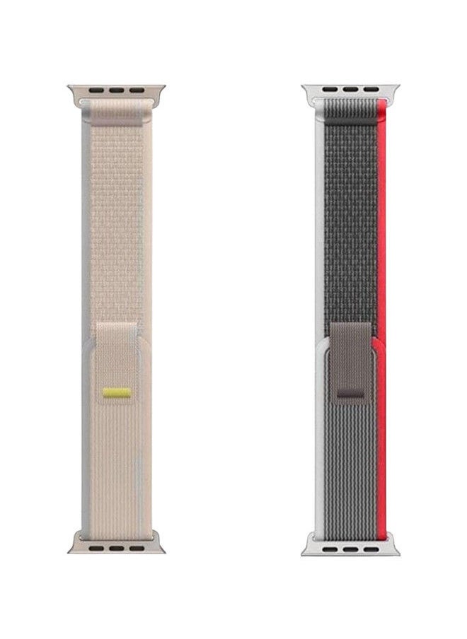 YOMNA - (Pack of 2)YOMNA Trail Loop Compatible with Apple Watch Band 49/45/44/42mm, Nylon Weave Sport Loop Men Women Adjustable Pull Tab Strap for Apple Watch Ultra iWatch All Series-(Red/Beige) - Image 1