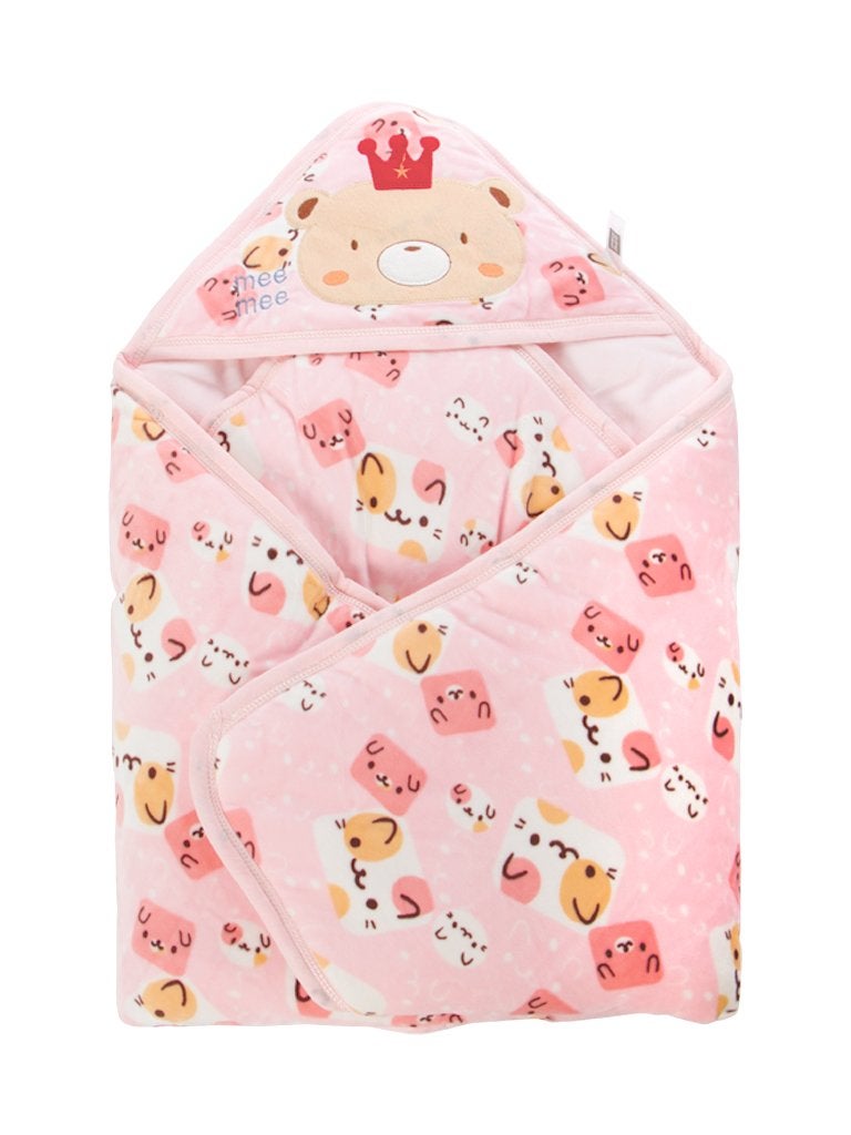 Mee Mee 100% Soft Cotton Hooded Baby Wrapper Cum Warmer, Blanket with Hood for New Born Baby 0 to 6 Months (Pink) - Image 1