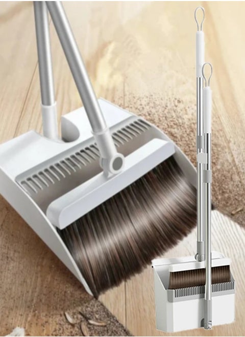 Broom and Dustpan Set with Clip, Floor Cleaning Tools with 180° Rotating Broom, Convenient for Cleaning