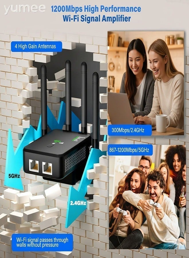 يمي تغطية واي فاي للمنزل بأكمله AC1200 موسع ومكرر واي فاي بسرعة 1200 ميجابت في الثانية - نطاق مزدوج 5G/2.4G إعداد بلمسة واحدة، التوصيل والتشغيل - Image 2