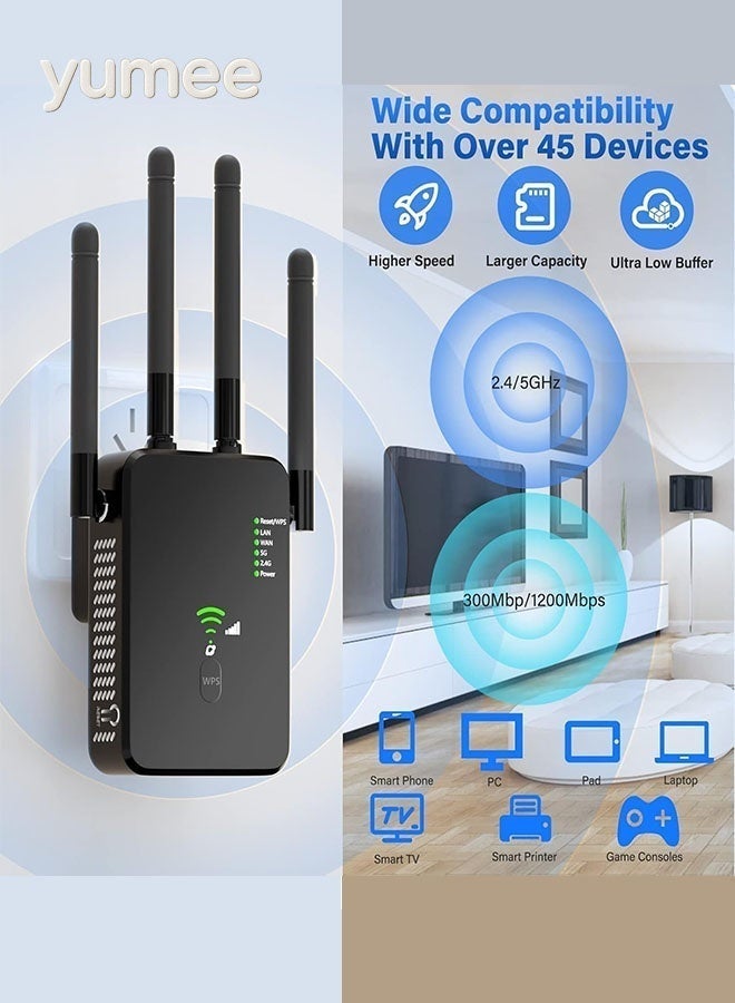 يمي تغطية واي فاي للمنزل بأكمله AC1200 موسع ومكرر واي فاي بسرعة 1200 ميجابت في الثانية - نطاق مزدوج 5G/2.4G إعداد بلمسة واحدة، التوصيل والتشغيل - Image 3