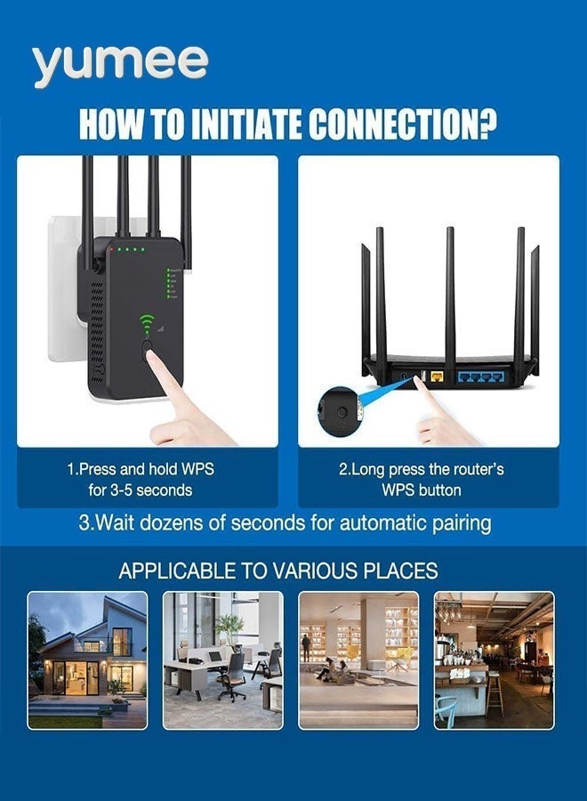 يمي تغطية واي فاي للمنزل بأكمله AC1200 موسع ومكرر واي فاي بسرعة 1200 ميجابت في الثانية - نطاق مزدوج 5G/2.4G إعداد بلمسة واحدة، التوصيل والتشغيل - Image 4