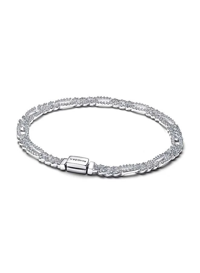 Cuban chain sterling silver bracelet with clear cubic zirconia