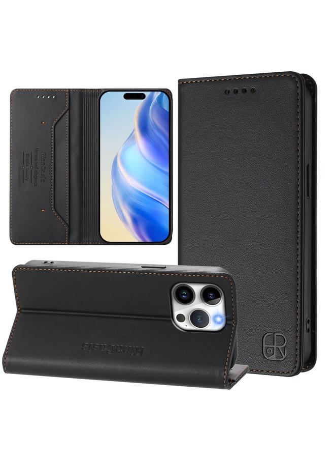 اس-توب جراب هاتف iPhone 15 Pro RC01 من الجلد ثنائي الطي مع خاصية الشفط المغناطيسي بتقنية RFID - Image 1