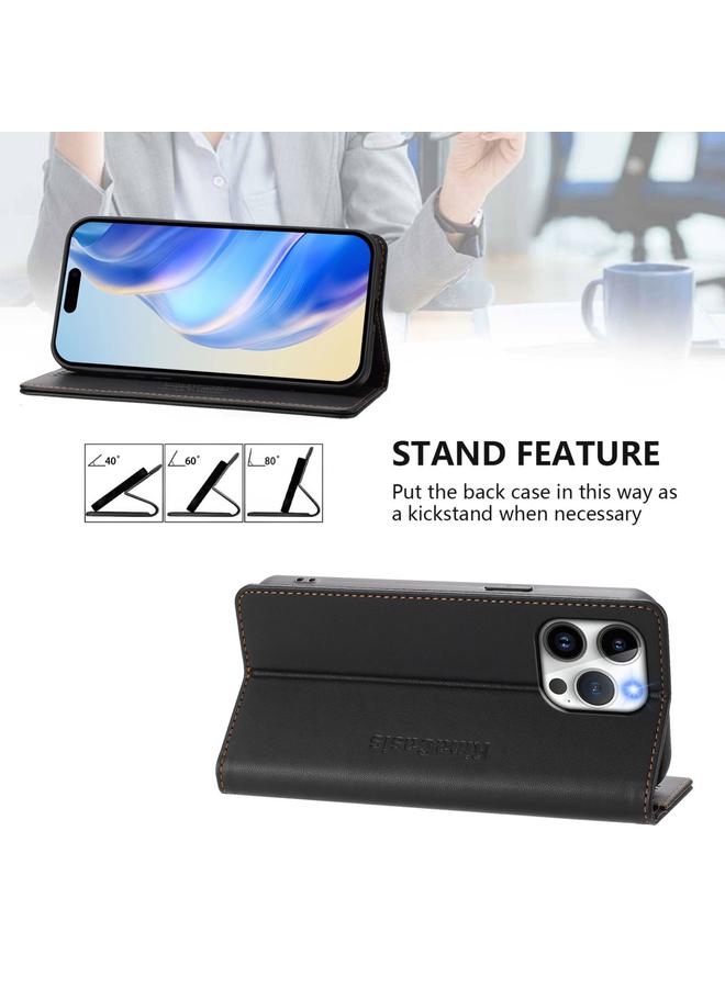 اس-توب جراب هاتف iPhone 15 Pro RC01 من الجلد ثنائي الطي مع خاصية الشفط المغناطيسي بتقنية RFID - Image 4