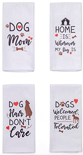 Vinjoy Microfiber Dog Puns Dish Towels Set of 4 Fun Functional Kitchen Towels with Sayings - Image 1