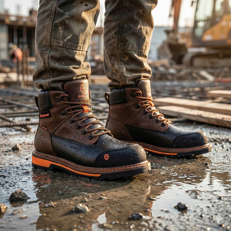 SUREWAY Men's 6" Waterproof Soft/Composite Toe Work Boot - Heavy Duty Crazy Horse Leather, Slip Resistant Lace Up for Construction & Industrial Safety - Image 2