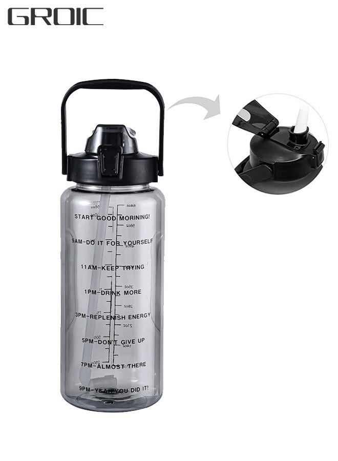GROIC 2L Motivational Water Bottle with Time Marker & Straw - BPA Free Leakproof Water Jug  for Women Men Large Water Jug for Fitness Gym Outdoor Sport - Image 1