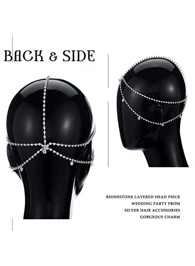Fdesigner إكسسوارات رأس سلسلة رأس كريستالية للعروس مزينة بالأحجار اللامعة مجوهرات شعر حفلات بوهو إكسسوارات شعر على شكل قطرة للنساء والفتيات (فضي بوهو) - Image 5