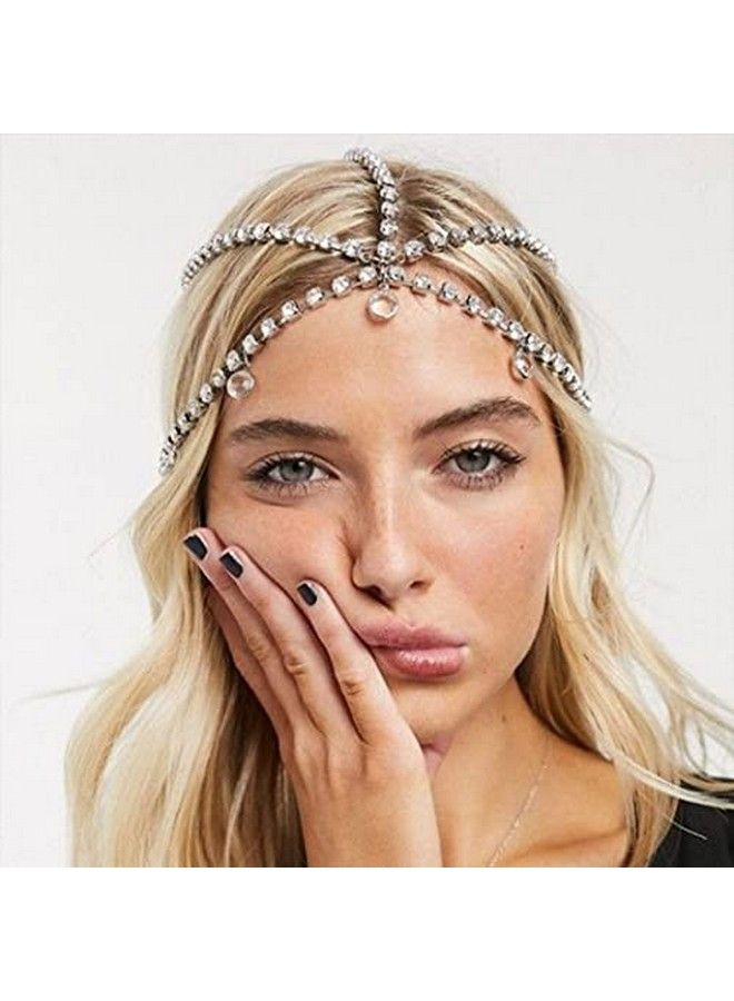 Fdesigner إكسسوارات رأس سلسلة رأس كريستالية للعروس مزينة بالأحجار اللامعة مجوهرات شعر حفلات بوهو إكسسوارات شعر على شكل قطرة للنساء والفتيات (فضي بوهو) - Image 3