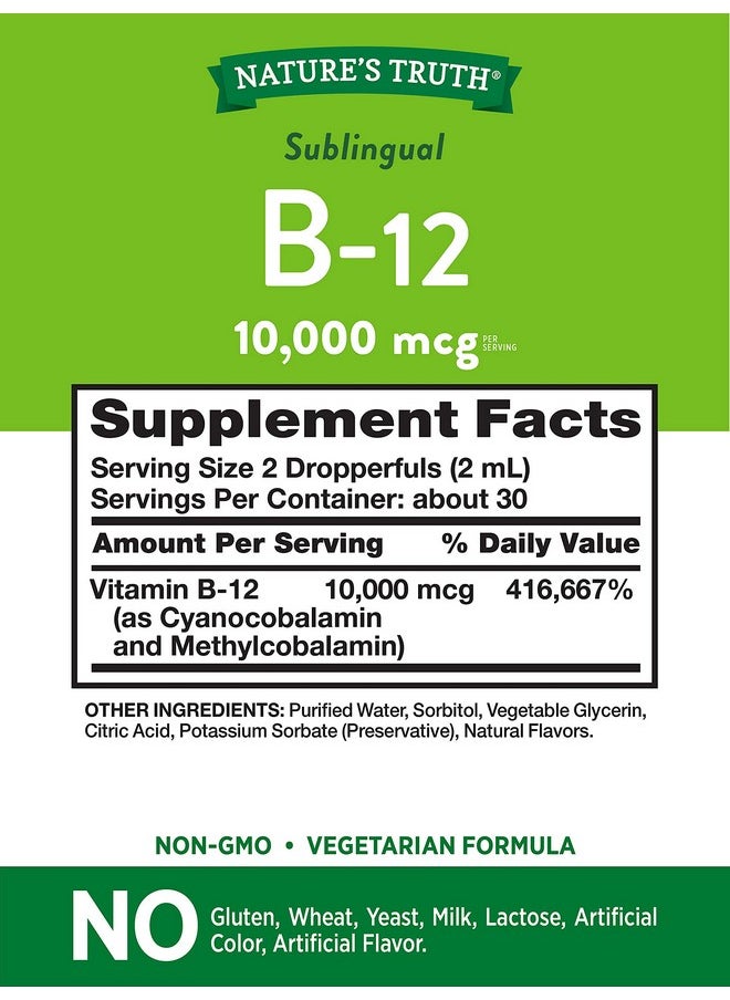 Nature's Truth - B12 Sublingual Liquid Drops ; 10 000 Mcg ; 2 Oz ; Fast Acting ; Vegetarian Non Gmo & Gluten Free - Image 1