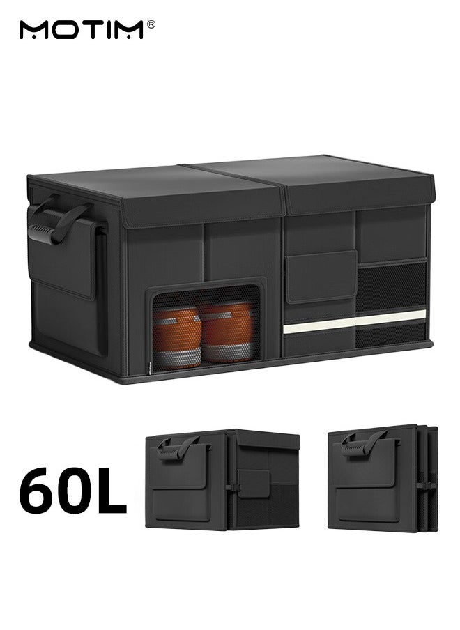 Motim 60L Car Trunk Organizer, Foldable Multi-compartment Storage Box, Car Toy Storage Box, Non-slip Bottom, Adjustable Handle Strap, Suitable for Organizing Tools/Snacks/Files/Clothes  - Image 1