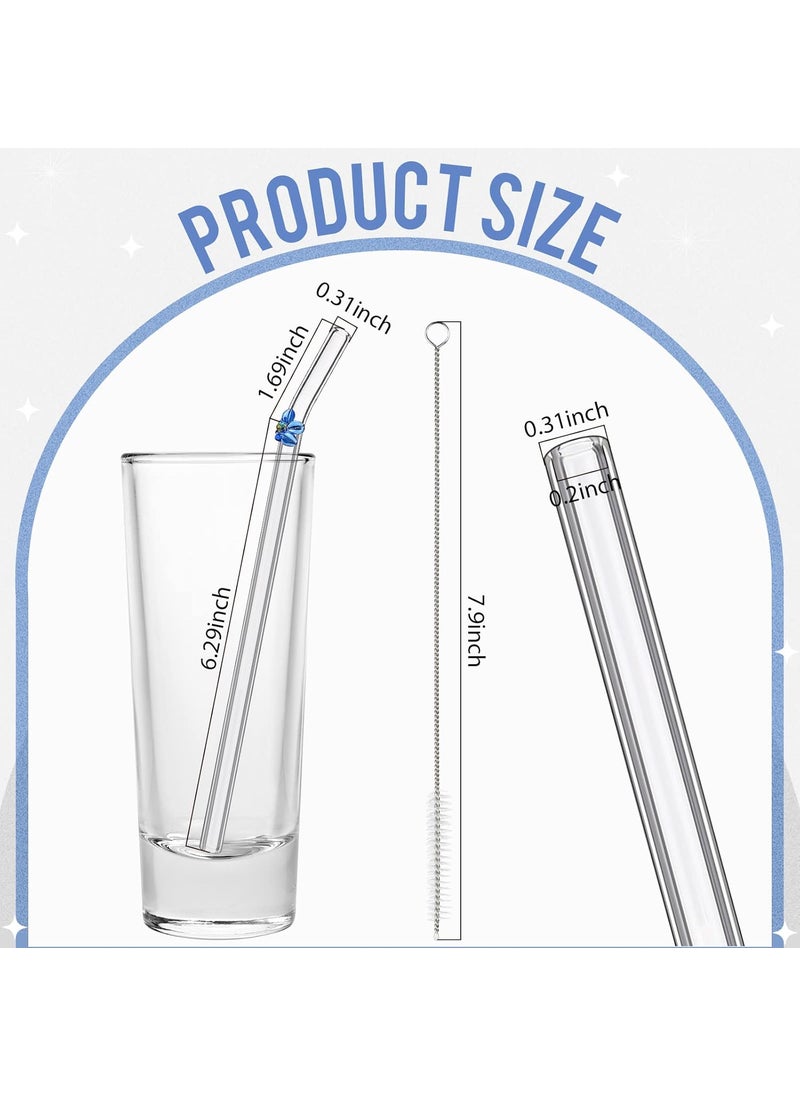 Nuenen 16 Pieces Reusable Glass Straw with Flower Cute Colorful Glass Straws with Design 787 x 031 Shatter Resistant Bend Straws and Cleaning Brush for Cocktail Hot or Cold Drinks  - Image 3