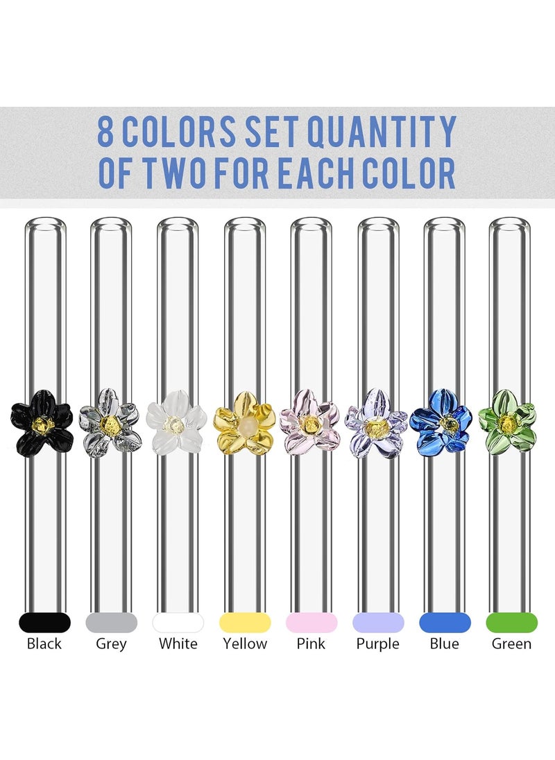 Nuenen 16 Pieces Reusable Glass Straw with Flower Cute Colorful Glass Straws with Design 787 x 031 Shatter Resistant Bend Straws and Cleaning Brush for Cocktail Hot or Cold Drinks  - Image 4