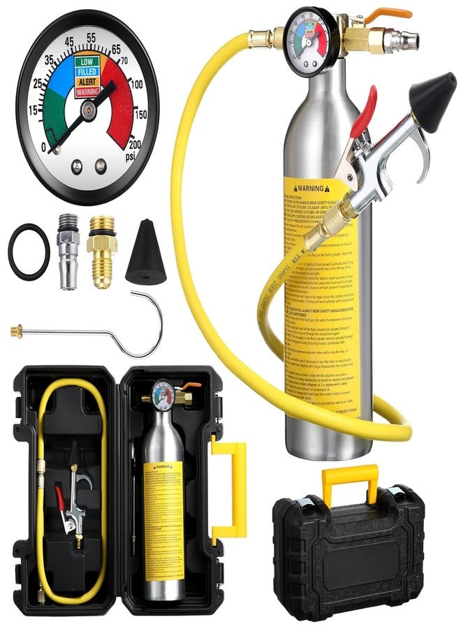 Rossesay AC Flush Kit Air Conditioner System Flush Canister Kit AC Drain Line Cleaner Tool Conditioning Pipeline Cleaning Tool Set with Gauge, Air Fittings and Hose for Car Conditioner Pipe (Novel) - Image 1