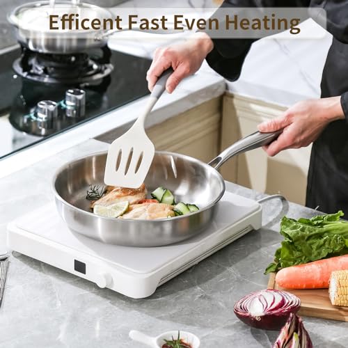 DELARLO Tri-Ply Stainless Steel Frying Pan, All Cooktops Compatible Up to 650℉, Oven Safe Induction Skillet, 12.5 inch Non toxic Cooking Surface, Fast & Even Heat, Durable Cookware - Image 5