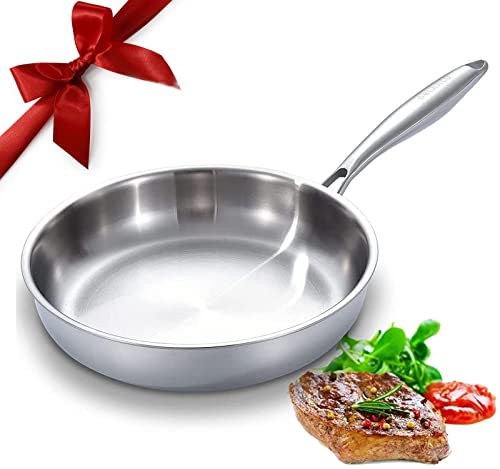DELARLO Tri-Ply Stainless Steel Frying Pan, All Cooktops Compatible Up to 650℉, Oven Safe Induction Skillet, 12.5 inch Non toxic Cooking Surface, Fast & Even Heat, Durable Cookware - Image 1