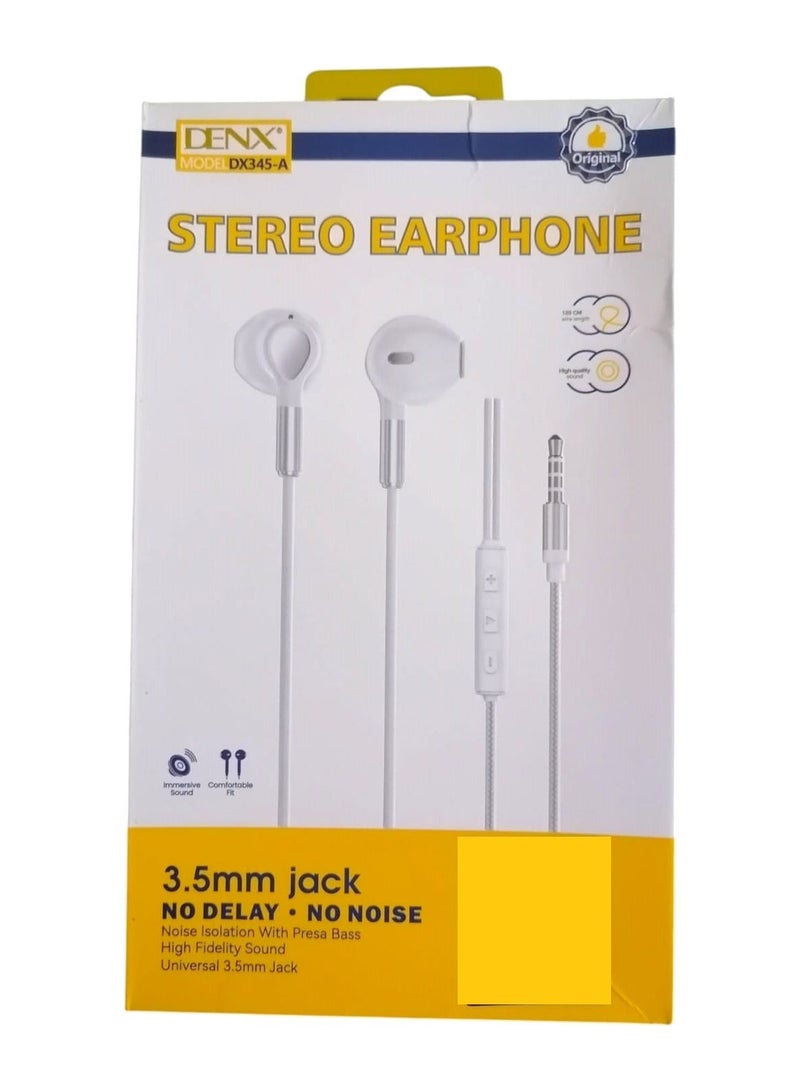 Denx Wired In-Ear Aux Headphone With Mic White DX345-A - Image 3