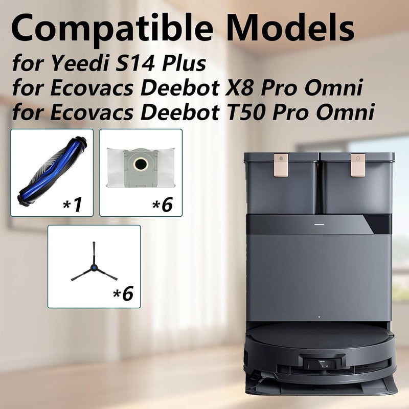 Frexusuent Accessories for Ecovacs Deebot X8 Pro Omni, T50 Pro Omni Robot Vacuum Cleaner, 1 Main Brush, 6 Dust Bags, 6 Side Brushes, T50 Pro Omni Replacement Kit, Not for T50 Max - Image 2