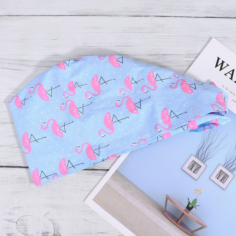Flamingo Printing Cotton Hat Adjustable Lace-up Working for Kitchen Worker Beautician - Image 3