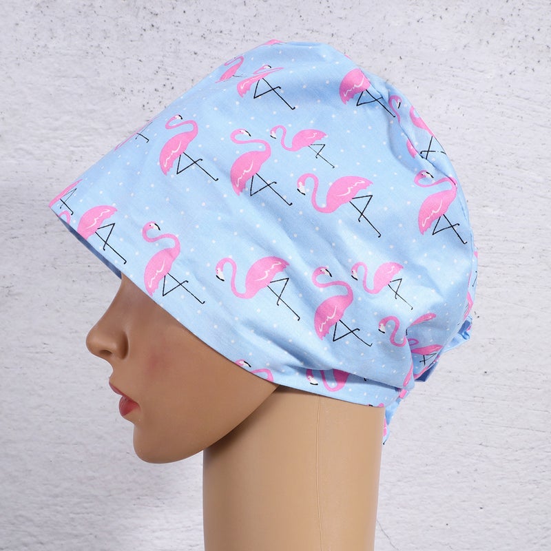 Flamingo Printing Cotton Hat Adjustable Lace-up Working for Kitchen Worker Beautician - Image 4
