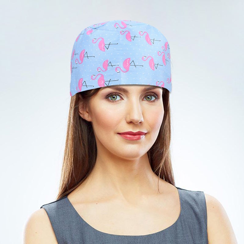 Flamingo Printing Cotton Hat Adjustable Lace-up Working for Kitchen Worker Beautician - Image 2