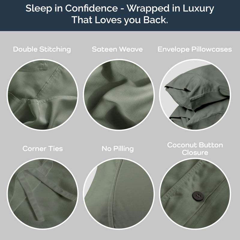 Olive + Crate Tencel Eucalyptus Cooling Duvet Cover Set - Hypoallergenic, Lyocell Tencel Duvet Cover - Soft, Temperature Regulating with Hidden Button Closure & Corner Ties - King Size [Moss] - Image 4