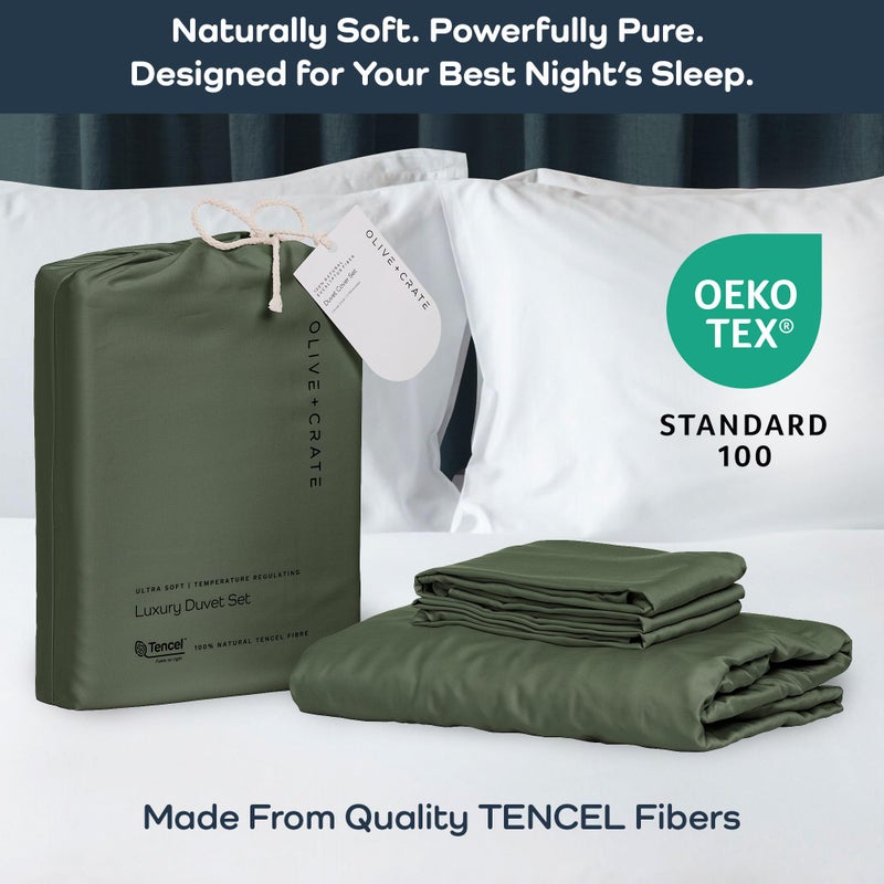 Olive + Crate Tencel Eucalyptus Cooling Duvet Cover Set - Hypoallergenic, Lyocell Tencel Duvet Cover - Soft, Temperature Regulating with Hidden Button Closure & Corner Ties - King Size [Moss] - Image 2
