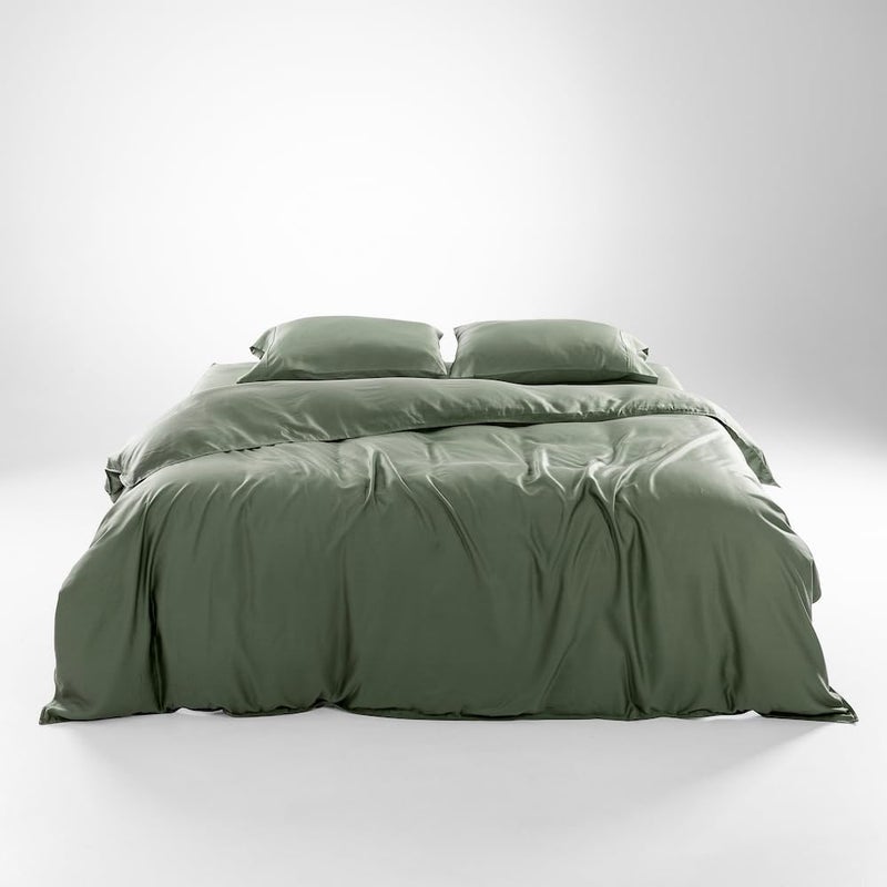 Olive + Crate Tencel Eucalyptus Cooling Duvet Cover Set - Hypoallergenic, Lyocell Tencel Duvet Cover - Soft, Temperature Regulating with Hidden Button Closure & Corner Ties - King Size [Moss] - Image 1
