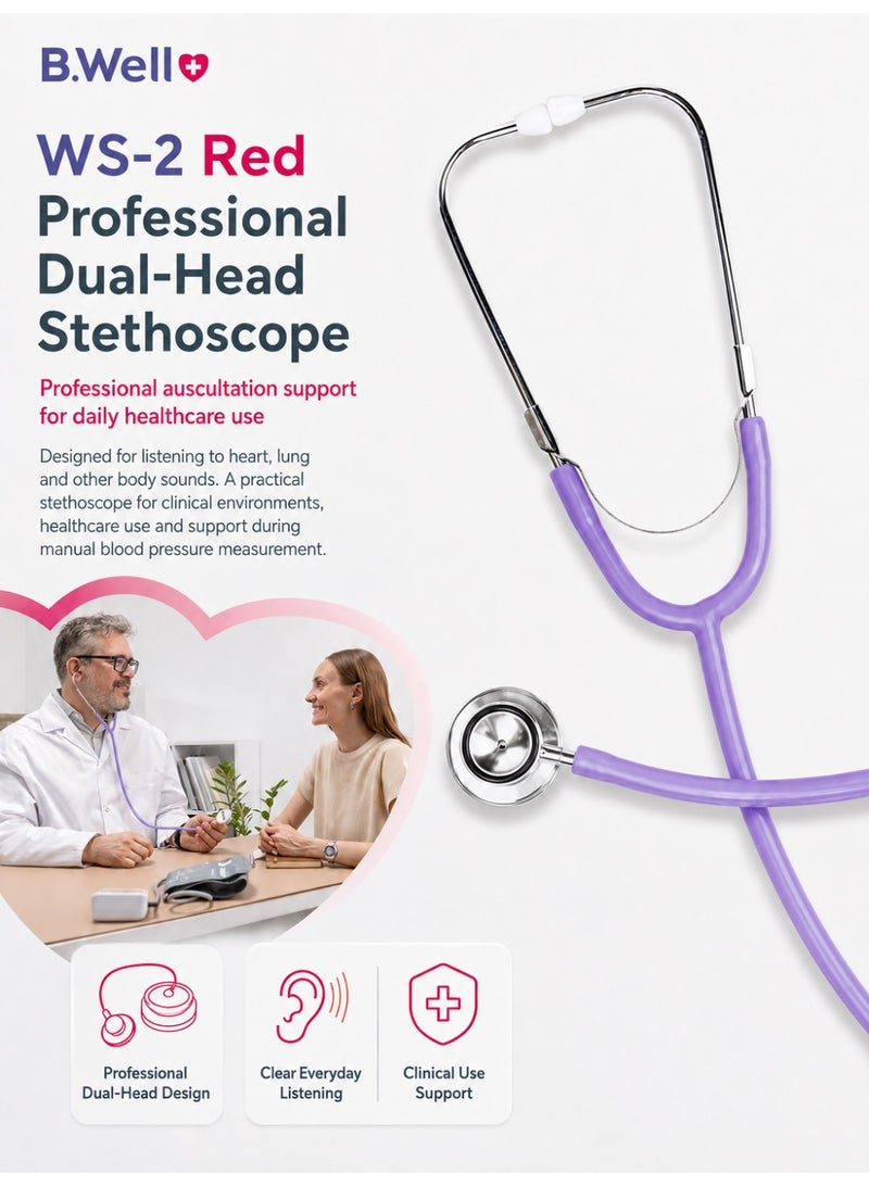 B.Well WS-2 Lilac Professional Dual-Head Stethoscope with Soft Ear Tips & Storage Bag - Image 3
