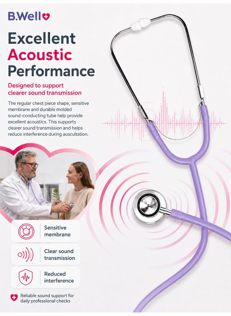 B.Well WS-2 Lilac Professional Dual-Head Stethoscope with Soft Ear Tips & Storage Bag - Image 5