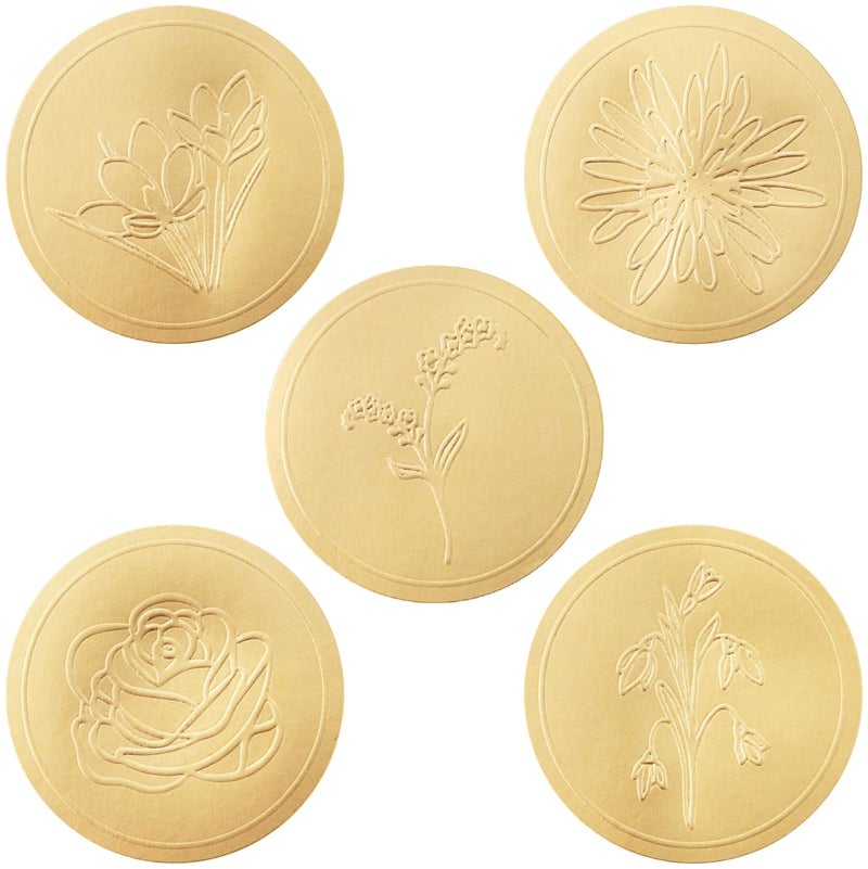 Sutter Signs 250pcs Gold Envelope Seal Stickers, Flowers | Elegant Embossing Gold Foil Wedding Stickers for Invitations, Save The Date, Certificates, Decorative Mailing Labels - Image 1