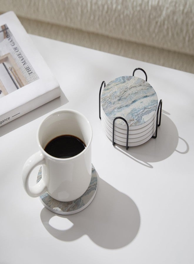 Hoomey Set of 6 Mix Color Abstract Onyx Marble Coasters with Holder, Absorbent Ceramic Coasters for Drinks, Coasters with Cork Backing for Table Protection, Home Decor, Coffee Table Decor - Image 5