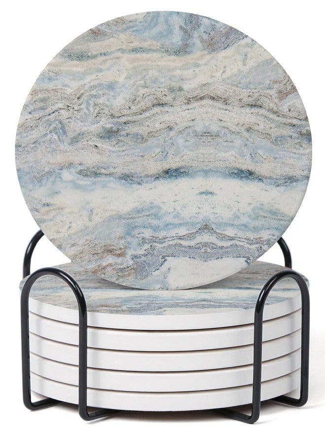Hoomey Set of 6 Mix Color Abstract Onyx Marble Coasters with Holder, Absorbent Ceramic Coasters for Drinks, Coasters with Cork Backing for Table Protection, Home Decor, Coffee Table Decor - Image 1