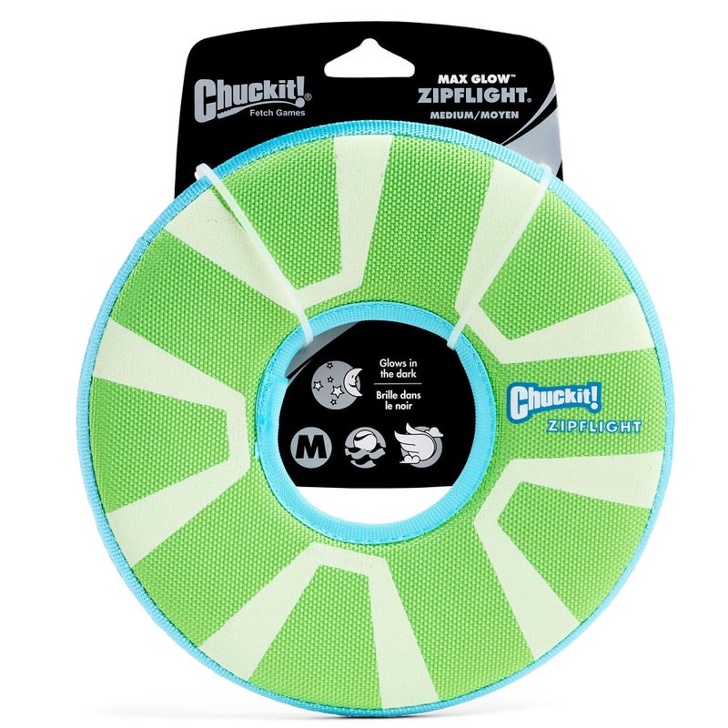 Chuckit Max Glow Zipflight Flying Disc Dog Toy Water Floating Flyer for Beach and Pool Durable Polyester Construction For Medium and Large Dogs Size Medium 85 L x 85 W Pack of 1 - Image 2