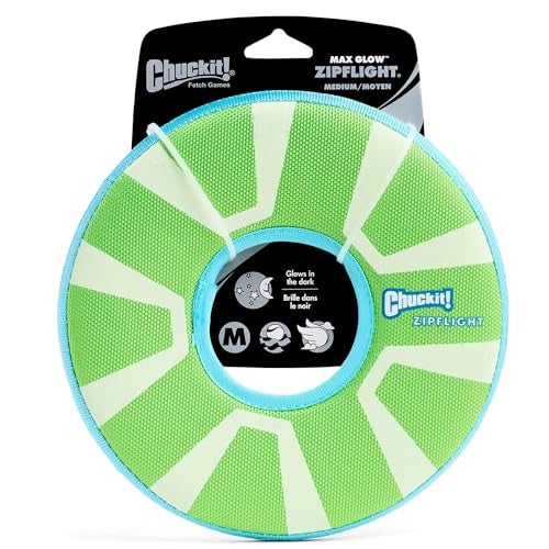 Chuckit Max Glow Zipflight Flying Disc Dog Toy Water Floating Flyer for Beach and Pool Durable Polyester Construction For Medium and Large Dogs Size Medium 85 L x 85 W Pack of 1 - Image 1