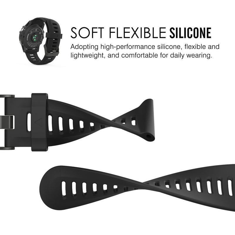 MoKo Band Compatible with Garmin Fenix 3/Fenix 5X, Soft Silicone Replacement Watch Band fit Garmin Fenix 3/Fenix 3 HR/Fenix 5X/5X Plus/D2 Delta PX/Descent Mk1 Smart Watch - Black - Image 3