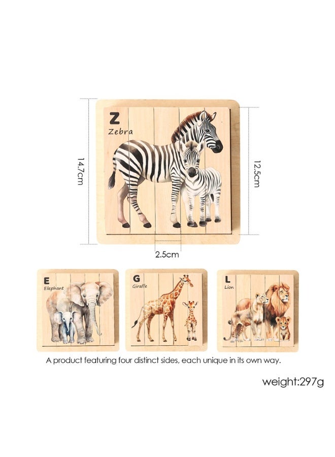 لغز خشبي مونتيسوري للأطفال - مكعبات حيوانات سميكة 4 في 1 مع لوح، 5 ألعاب خشبية صلبة لتنمية المهارات الحركية الدقيقة، هدية للأطفال من عمر 3 سنوات فأكثر - Image 5