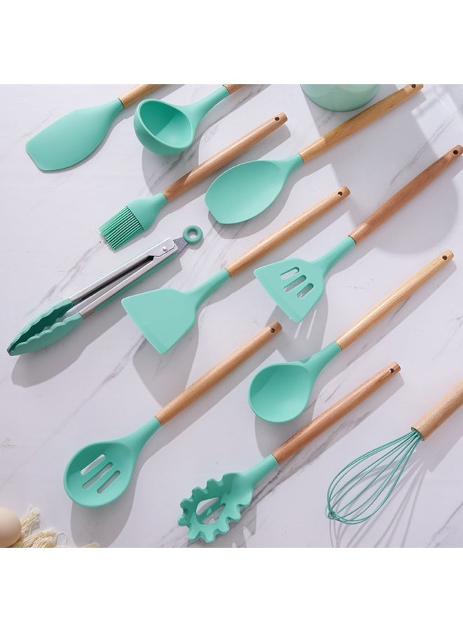 NeeMee Non-stick Cookware Storage Bucket with Wooden Handles, 12-Piece Silicone Kitchen Utensil Set, Silicone Cooking Utensil Spatula and Spoon Set - Image 3