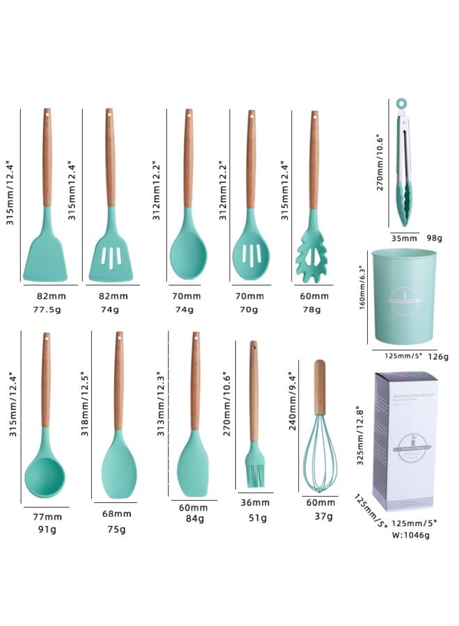NeeMee Non-stick Cookware Storage Bucket with Wooden Handles, 12-Piece Silicone Kitchen Utensil Set, Silicone Cooking Utensil Spatula and Spoon Set - Image 5
