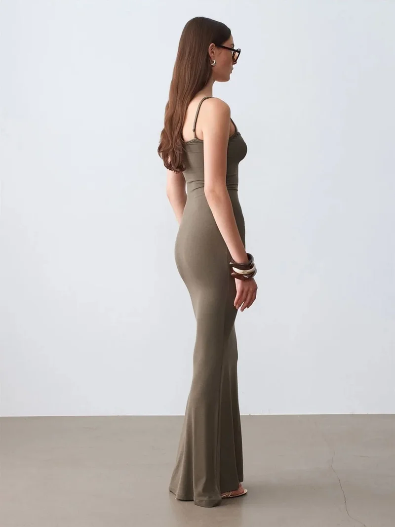 ديلفين Dilvin Ribbed Bodycon Maxi Dress